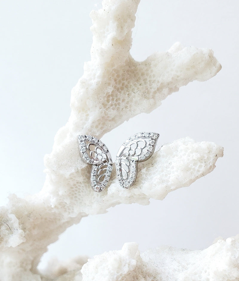 WHITE GOLD BUTTERFLY EARRINGS